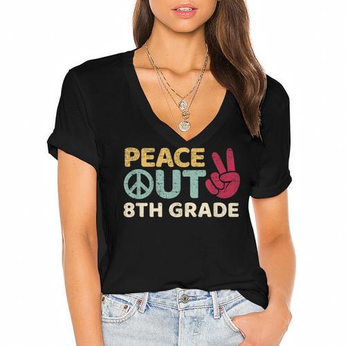 Peace Out 8th Grade Graduation Last Day Of School Women's Jersey Short Sleeve Deep V-Neck Tshirt				 - Best Gift Smart