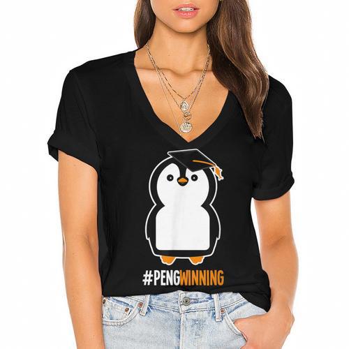 Penguin Graduation For Grads Hashtag Pengwinning Women's Jersey Short Sleeve Deep V-Neck Tshirt				 - Best Gift Smart