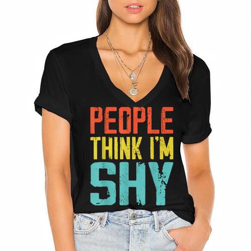 People Think I'm Shy I Introvert Women's Jersey Short Sleeve Deep V-Neck Tshirt				 - Raresse