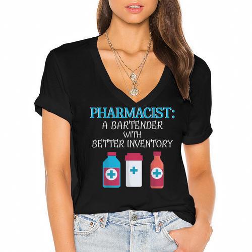 Pharmacist T-Shirt Gag Graduation PharmD Women's Jersey Short Sleeve Deep V-Neck Tshirt - Best Gift Smart