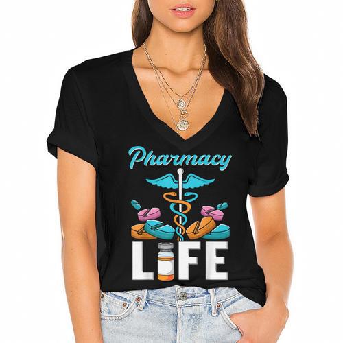 Pharmacy Life Pharmacist Chemist Student PharmD Graduation Women's Jersey Short Sleeve Deep V-Neck Tshirt				 - Best Gift Smart