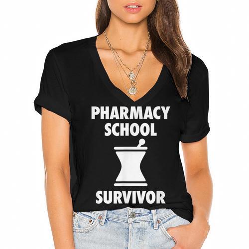Pharmacy School Survivor PharmD Graduation T-Shirt Women's Jersey Short Sleeve Deep V-Neck Tshirt				 - Best Gift Smart
