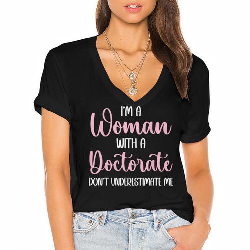 PhD Graduation Woman With A Doctorate Degree Women's Jersey Short Sleeve Deep V-Neck Tshirt				 - Best Gift Smart