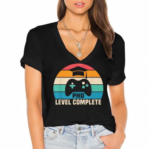 PhD Level Complete Graduation Doctorate In Philosophy Women's Jersey Short Sleeve Deep V-Neck Tshirt - Best Gift Smart