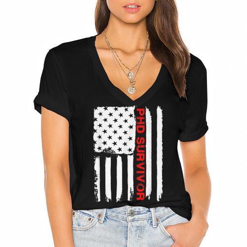 PhD Survivor Graduation American Flag Shirt Degree Tee Women Kids Men Women's Jersey Short Sleeve Deep V-Neck Tshirt				 - Best Gift Smart
