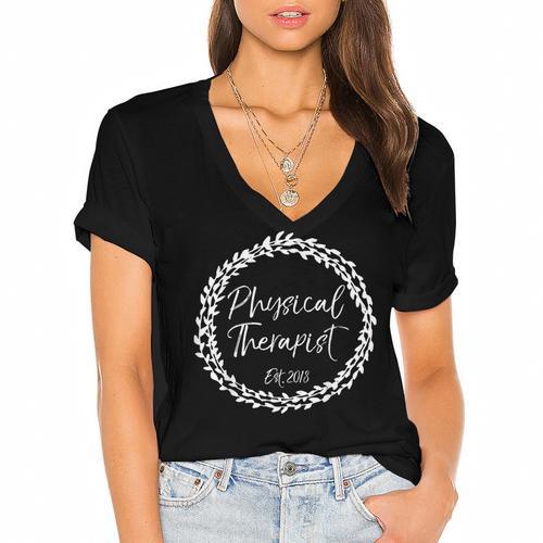 Physical Therapist Est 2018 Shirt Therapy Graduation Women's Jersey Short Sleeve Deep V-Neck Tshirt				 - Best Gift Smart