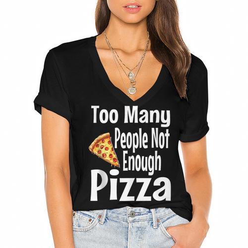 Pizza Lover Saying Introvert Anti Social Humor Foodie Women's Jersey Short Sleeve Deep V-Neck Tshirt - Raresse