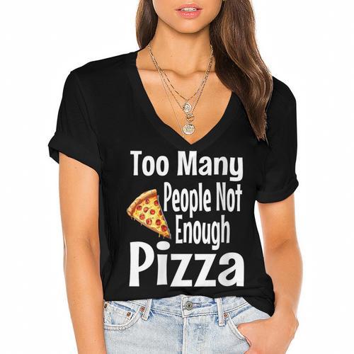 Pizza Lover Saying Introvert Anti Social Humor Foodie Women's Jersey Short Sleeve Deep V-Neck Tshirt - Raresse