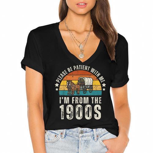 Please Be Patient With Me I'm From The 1900s Father's Day Women's Jersey Short Sleeve Deep V-Neck Tshirt				 - Figerry
