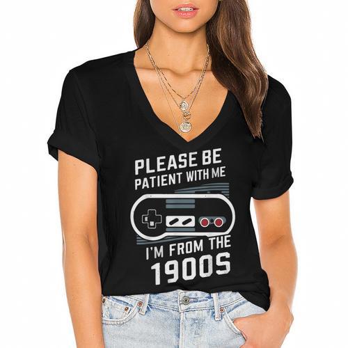 Please Be Patient I'm From The 1900s Father's Day Women's Jersey Short Sleeve Deep V-Neck Tshirt - Figerry