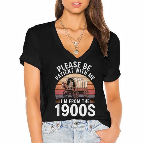 Please Be Patient With Me I'm From The 1900s Grandma Grandpa Women's Jersey Short Sleeve Deep V-Neck Tshirt - Figerry