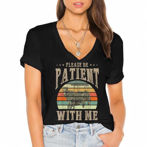Please Be Patient With Me I'm From The 1900s Horse Women's Jersey Short Sleeve Deep V-Neck Tshirt - Figerry