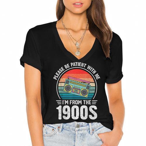 Please Be Patient With Me I'm From The 1900s Music Women's Jersey Short Sleeve Deep V-Neck Tshirt - Figerry