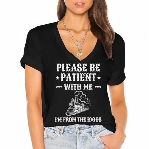 Please Be Patient I'm From The 1900s Old Men & Women Women's Jersey Short Sleeve Deep V-Neck Tshirt				 - Figerry