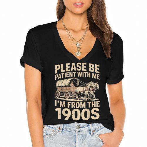 Please Be Patient With My I'm From The 1900s Retired Women's Jersey Short Sleeve Deep V-Neck Tshirt				 - Figerry
