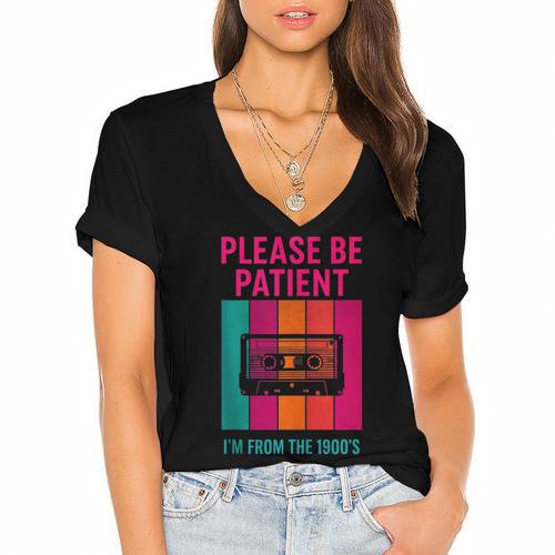 Please Be Patient I'm From The 1900s Retro Cassette Tape Women's Jersey Short Sleeve Deep V-Neck Tshirt - Figerry