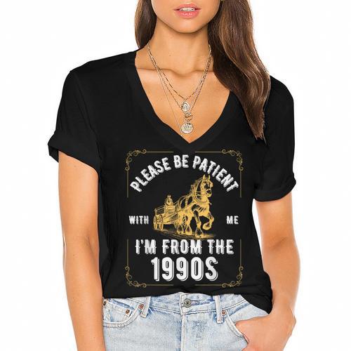 Please Be Patient I'm From The 1900s Saying Women's Jersey Short Sleeve Deep V-Neck Tshirt				 - Figerry