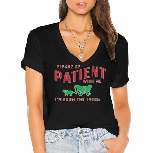 Please Be Patient I'm From The 1900s Vintage Gen X Women's Jersey Short Sleeve Deep V-Neck Tshirt				 - Figerry