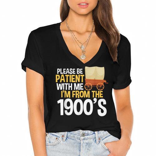 Please Be Patient With Me I'm From The 1900s Vintage Oregon Women's Jersey Short Sleeve Deep V-Neck Tshirt - Figerry