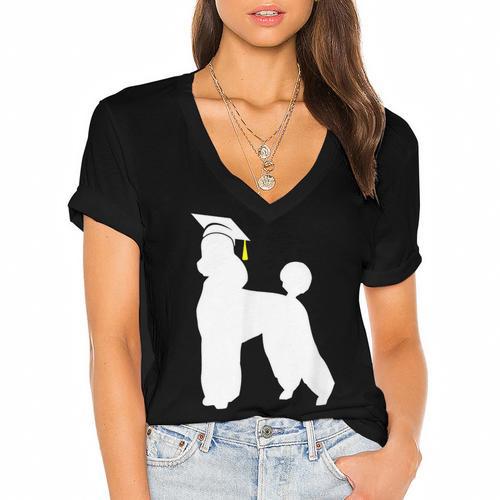 Poodle Graduation Dog Graduate Women's Jersey Short Sleeve Deep V-Neck Tshirt				 - Best Gift Smart
