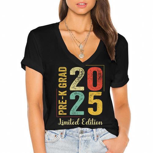 Pre-K Grad 2025 Pre-K Kids Prek Graduation Women's Jersey Short Sleeve Deep V-Neck Tshirt				 - Best Gift Smart