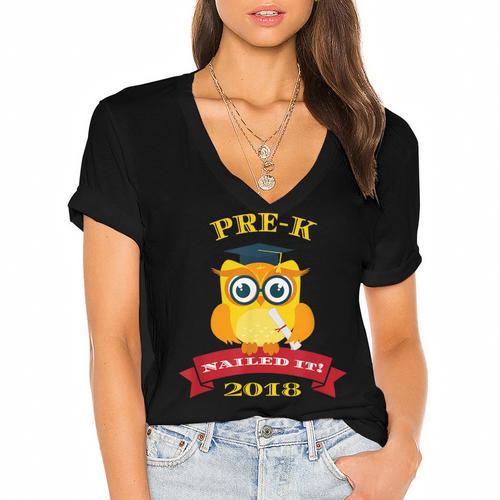 Pre-K Graduation 2018 Cute Owl Women's Jersey Short Sleeve Deep V-Neck Tshirt				 - Best Gift Smart