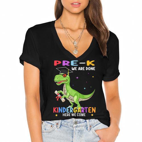 Pre k Graduation We Are Done Class 2023 Pre-k Dinosaur Boys Women's Jersey Short Sleeve Deep V-Neck Tshirt				 - Best Gift Smart