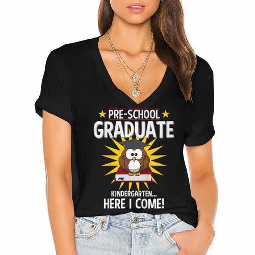 Pre K Graduation Shirt 2019 PreSchool Graduate Toddler Women's Jersey Short Sleeve Deep V-Neck Tshirt - Best Gift Smart