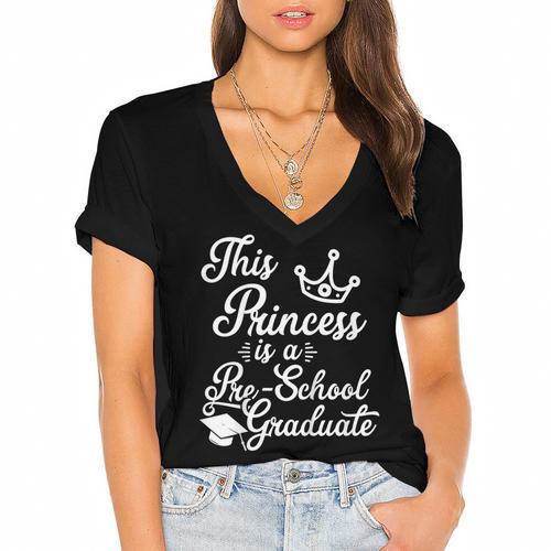 Pre-School Graduation For Girls Women's Jersey Short Sleeve Deep V-Neck Tshirt - Best Gift Smart