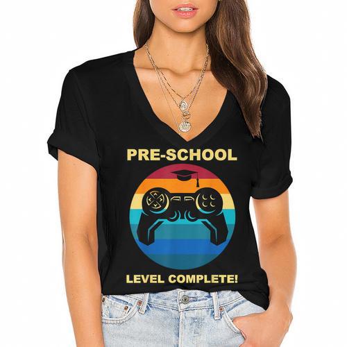 Pre-School Level Complete Graduation Video Gamer Preschool T Women's Jersey Short Sleeve Deep V-Neck Tshirt				 - Best Gift Smart