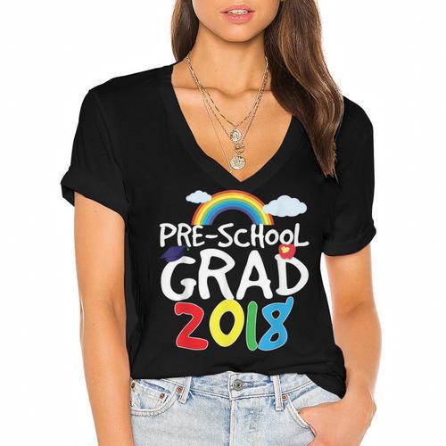 Preschool Graduation 2018 Last Day School Pre K Women's Jersey Short Sleeve Deep V-Neck Tshirt - Best Gift Smart