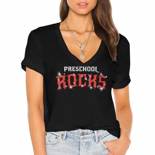 Preschool Rocks Back To School Graduation Teacher Student Women's Jersey Short Sleeve Deep V-Neck Tshirt				 - Best Gift Smart