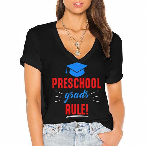 Preschooler Graduation Grad Cap Preschool Grads Rule Women's Jersey Short Sleeve Deep V-Neck Tshirt - Best Gift Smart