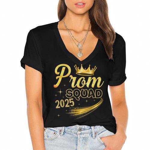 Prom Squad Graduation Class Of 2025 Party Women's Jersey Short Sleeve Deep V-Neck Tshirt				 - Best Gift Smart