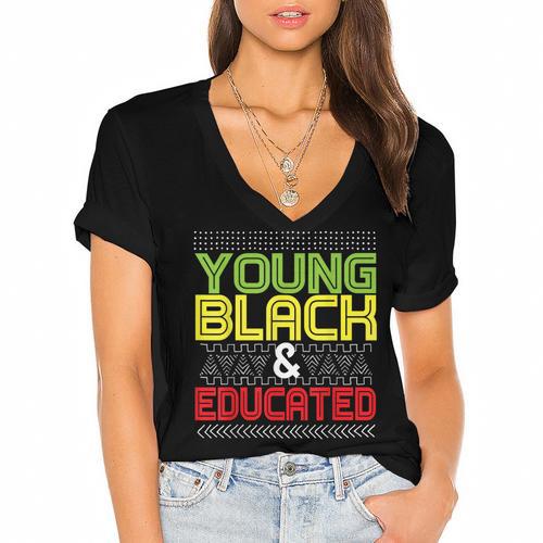 Proud African American Educated Graduation Women's Jersey Short Sleeve Deep V-Neck Tshirt				 - Best Gift Smart