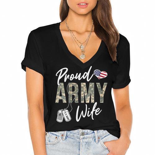 Proud Army Wife Army Graduation Wife US Army Wife Women's Jersey Short Sleeve Deep V-Neck Tshirt				 - Best Gift Smart