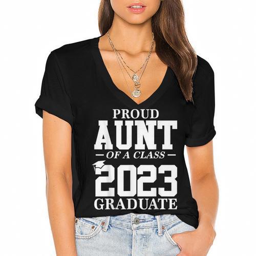 Proud Aunt Graduation Senior 23 Grad Class Of 2023 Women's Jersey Short Sleeve Deep V-Neck Tshirt				 - Best Gift Smart