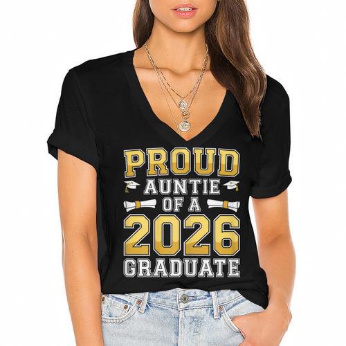 Proud Auntie Of A 2026 Graduate Shirt Class 2026 Graduation Women's Jersey Short Sleeve Deep V-Neck Tshirt				 - Best Gift Smart