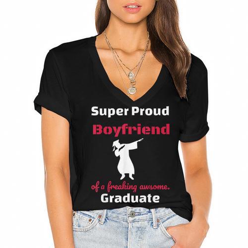Proud Boyfriend Of 2018 Graduate Dabbing Graduation Women's Jersey Short Sleeve Deep V-Neck Tshirt				 - Best Gift Smart