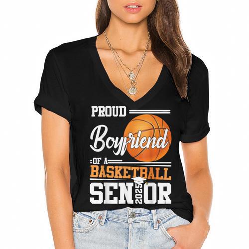 Proud Boyfriend Of A 2025 Senior Graduation Basketball Women's Jersey Short Sleeve Deep V-Neck Tshirt				 - Best Gift Smart