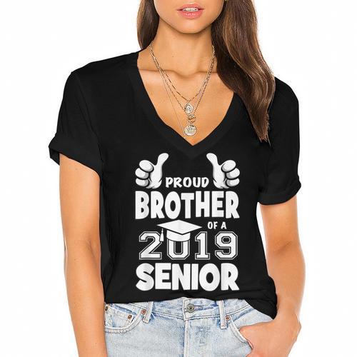 Proud Brother Of A 2019 Senior School Graduation Shirt Women's Jersey Short Sleeve Deep V-Neck Tshirt				 - Best Gift Smart