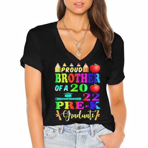 Proud Brother Of 2022 Pre K Graduate Graduation Women's Jersey Short Sleeve Deep V-Neck Tshirt				 - Best Gift Smart