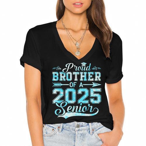Proud Brother Of a 2025 Senior Graduate Graduation Women's Jersey Short Sleeve Deep V-Neck Tshirt				 - Best Gift Smart