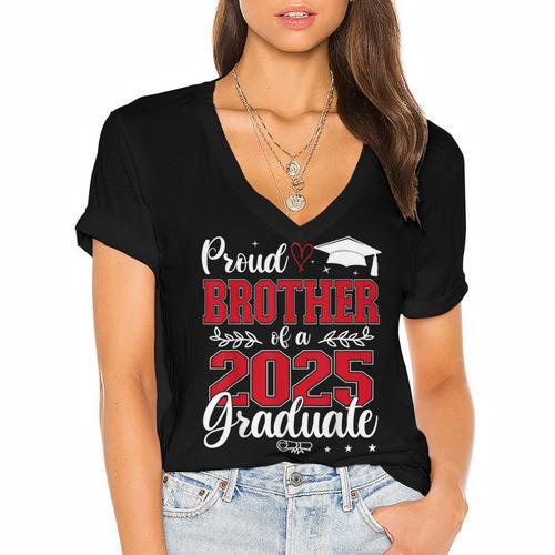 Proud Brother Of A Class Of 2025 Graduate Senior Graduation Women's Jersey Short Sleeve Deep V-Neck Tshirt				 - Best Gift Smart