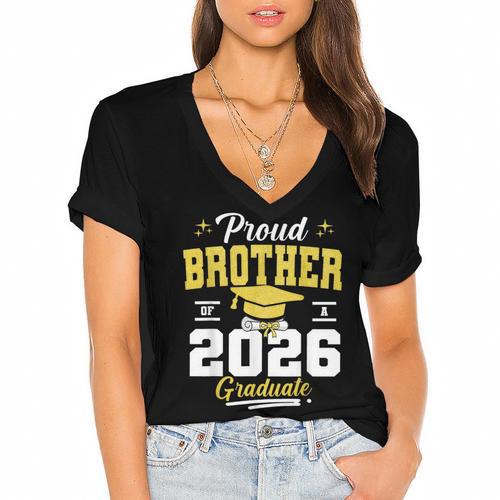 Proud Brother Of a Class Of 2026 Graduate Senior Graduation Women's Jersey Short Sleeve Deep V-Neck Tshirt				 - Best Gift Smart