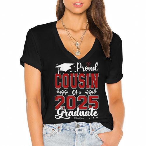 Proud Cousin Of A 2025 Graduate For Graduation Women's Jersey Short Sleeve Deep V-Neck Tshirt				 - Best Gift Smart