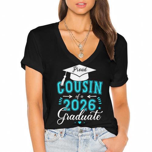 Proud Cousin Of a Class Of 2026 Graduate For Graduation Women's Jersey Short Sleeve Deep V-Neck Tshirt				 - Best Gift Smart