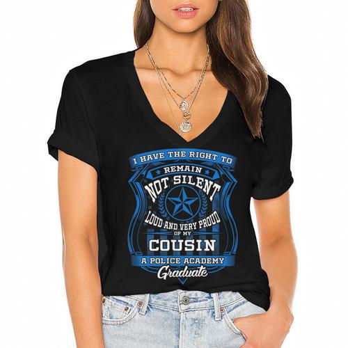 Proud Of Cousin Police Academy Graduation Shirt Women's Jersey Short Sleeve Deep V-Neck Tshirt				 - Best Gift Smart
