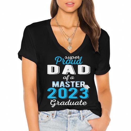 Proud Dad Of 2023 Class Master Graduate Family Graduation Women's Jersey Short Sleeve Deep V-Neck Tshirt				 - Best Gift Smart