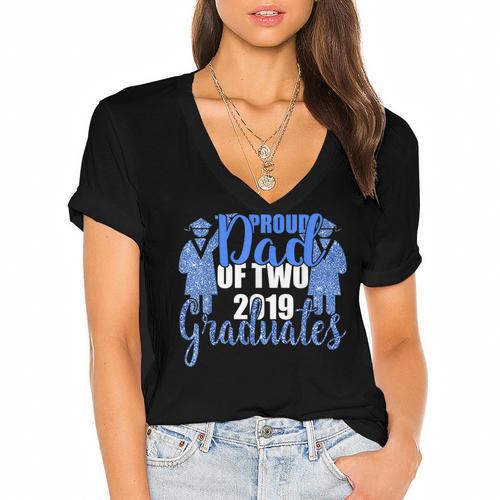 Proud Dad Of Two 2019 Graduates Twin Papa Graduation Women's Jersey Short Sleeve Deep V-Neck Tshirt				 - Best Gift Smart